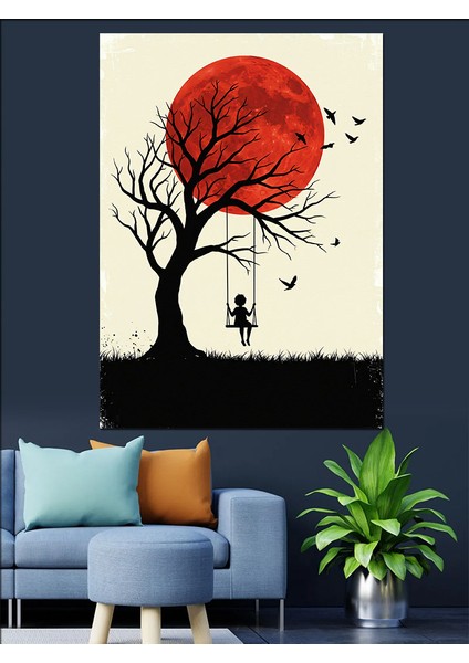 Güneş Altında Ağaç Silüeti Dekoratif Kanvas - Mdf Ahşap Tablo fiyatları