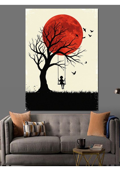 Güneş Altında Ağaç Silüeti Dekoratif Kanvas - Mdf Ahşap Tablo fırsatları