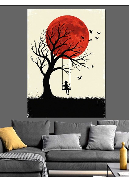 Güneş Altında Ağaç Silüeti Dekoratif Kanvas - Mdf Ahşap Tablo indirimleri
