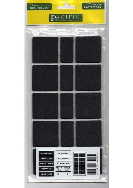 Pacific 6040 Bl Yapışkanlı Keçe 40 mm x 40 mm Siyah