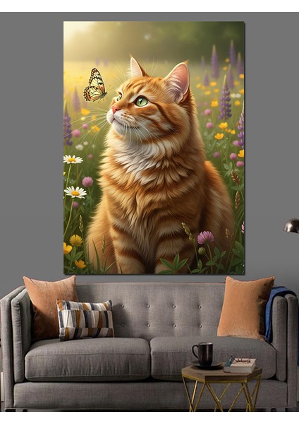 Sarı Kedi Sevecen Portre Dekoratif Kanvas - Mdf Ahşap Tablo fiyatları
