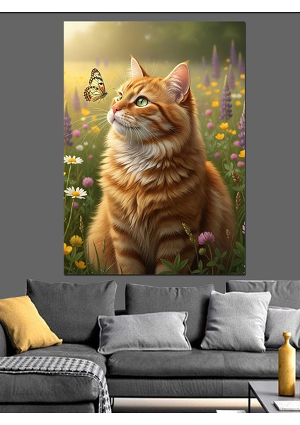 Sarı Kedi Sevecen Portre Dekoratif Kanvas - Mdf Ahşap Tablo modelleri