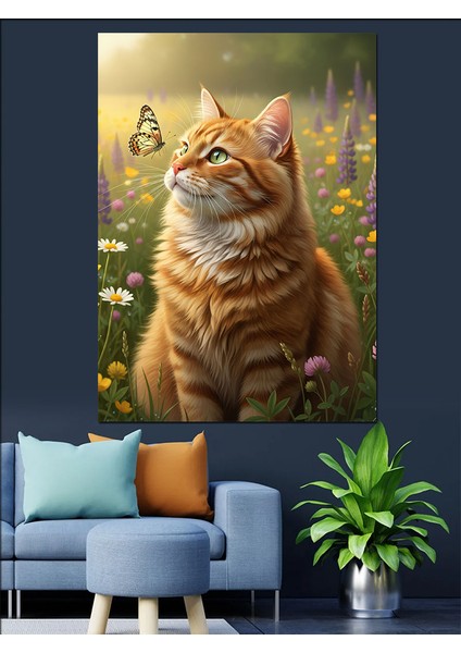 Sarı Kedi Sevecen Portre Dekoratif Kanvas - Mdf Ahşap Tablo indirimleri