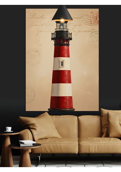 Kırmızı Beyaz Deniz Feneri Dekoratif Kanvas - Mdf Ahşap Tablo
