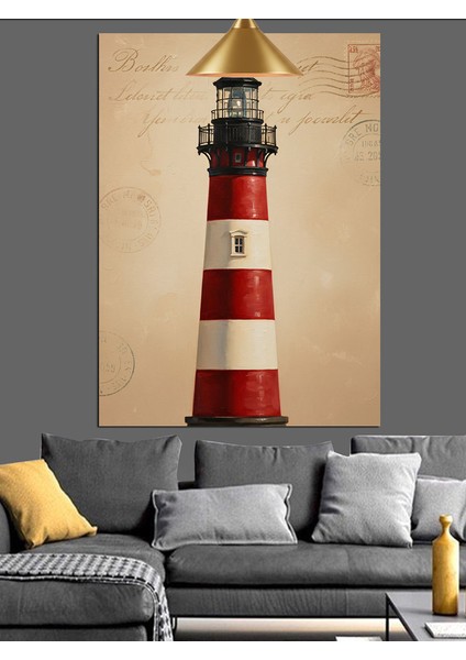 Kırmızı Beyaz Deniz Feneri Dekoratif Kanvas - Mdf Ahşap Tablo fiyatları
