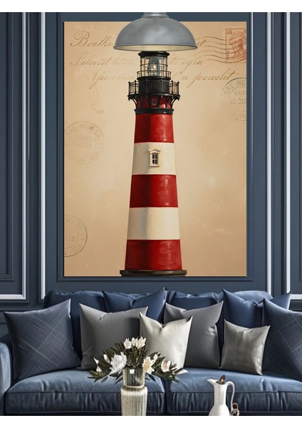 Kırmızı Beyaz Deniz Feneri Dekoratif Kanvas - Mdf Ahşap Tablo modelleri