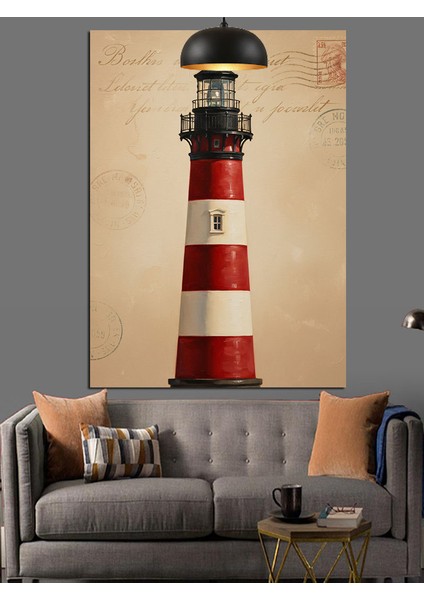 Kırmızı Beyaz Deniz Feneri Dekoratif Kanvas - Mdf Ahşap Tablo fırsatları