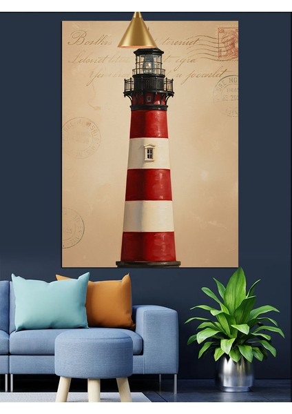 Kırmızı Beyaz Deniz Feneri Dekoratif Kanvas - Mdf Ahşap Tablo indirimleri