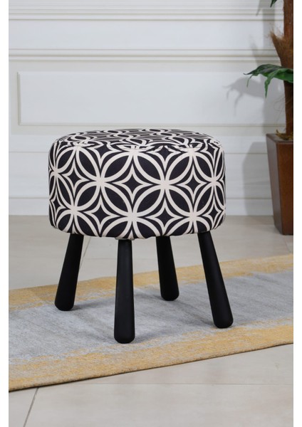Pufcuk Dekoratif Rahat ve Konforlu Puf - Siyah/beyaz Renkli - Doğal Ahşap Bohem Ayaklı - Yuvarlak Puf - Çok Amaçlı Kullanım - Modern Bench fiyatları