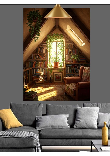 Tavan Arası Oda Manzarası Dekoratif Kanvas - Mdf Ahşap Tablo fiyatları