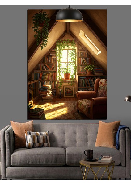 Tavan Arası Oda Manzarası Dekoratif Kanvas - Mdf Ahşap Tablo fırsatları