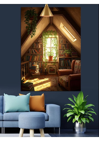 Tavan Arası Oda Manzarası Dekoratif Kanvas - Mdf Ahşap Tablo indirimleri