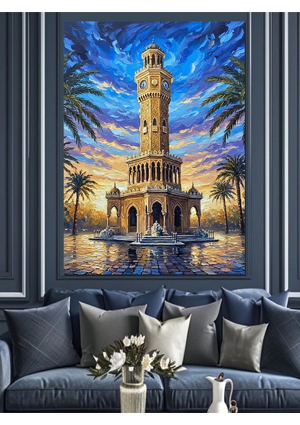Izmir Saat Kulesi Manzarası Dekoratif Kanvas - Mdf Ahşap Tablo fiyatları