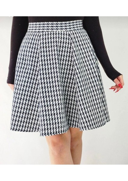 Kaz Ayağı Desen Kışlık Kumaş Çan Mini Etek modelleri