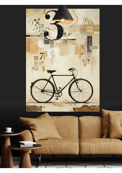 Eski Bisiklet 3 Numarası Çizim Dekoratif Kanvas - Mdf Ahşap Tablo fiyatları