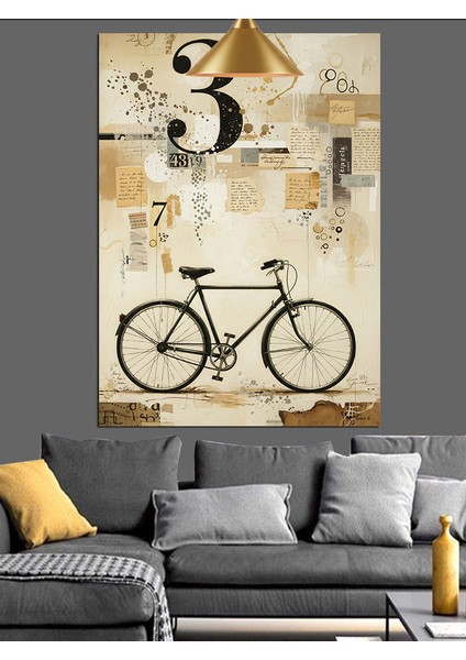 Eski Bisiklet 3 Numarası Çizim Dekoratif Kanvas - Mdf Ahşap Tablo modelleri