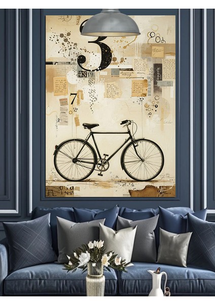 Eski Bisiklet 3 Numarası Çizim Dekoratif Kanvas - Mdf Ahşap Tablo fırsatları