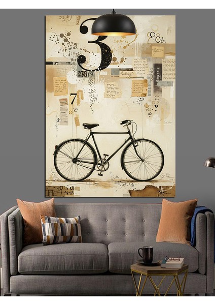 Eski Bisiklet 3 Numarası Çizim Dekoratif Kanvas - Mdf Ahşap Tablo indirimleri