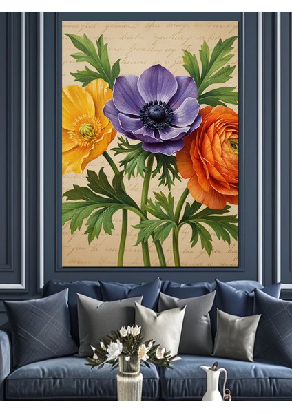 Renkli Anemon Çiçekleri Dekoratif Kanvas - Mdf Ahşap Tablo