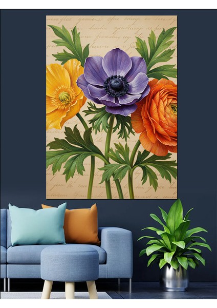 Renkli Anemon Çiçekleri Dekoratif Kanvas - Mdf Ahşap Tablo fiyatları