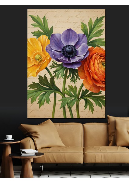 Renkli Anemon Çiçekleri Dekoratif Kanvas - Mdf Ahşap Tablo modelleri