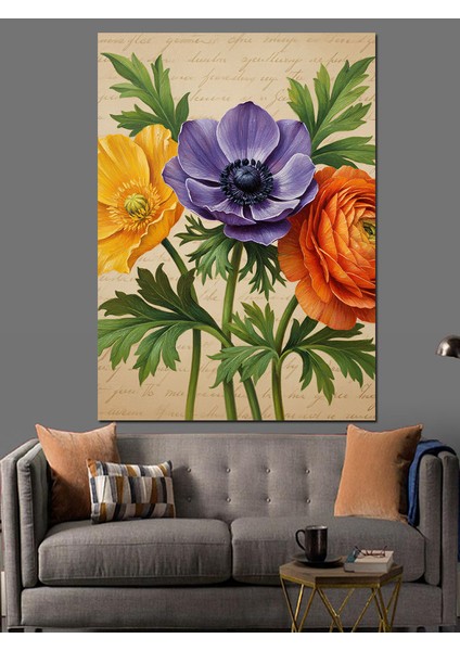 Renkli Anemon Çiçekleri Dekoratif Kanvas - Mdf Ahşap Tablo fırsatları