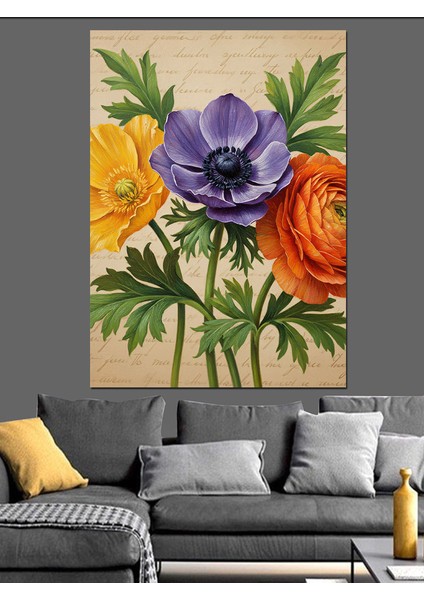 Renkli Anemon Çiçekleri Dekoratif Kanvas - Mdf Ahşap Tablo indirimleri