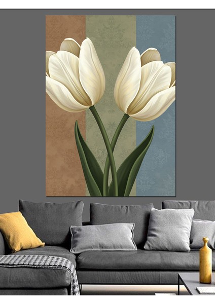 Beyaz Lale Çiçek Demeti Dekoratif Kanvas - Mdf Ahşap Tablo modelleri