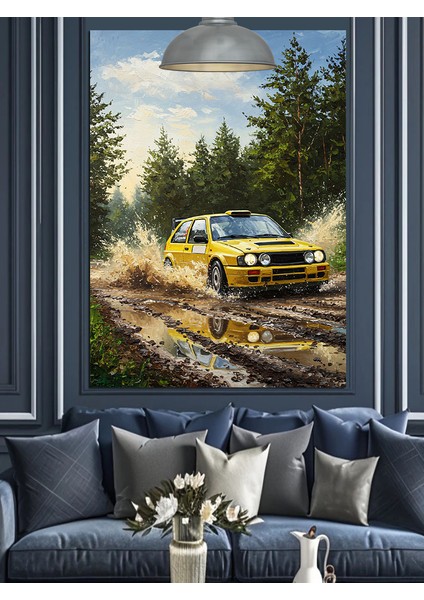 Çamurlu Yolda Sarı Araba Kamp Doğa Dekoratif Kanvas - Mdf Ahşap Tablo indirimleri