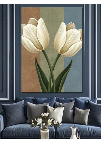 Beyaz Lale Çiçek Demeti Dekoratif Kanvas - Mdf Ahşap Tablo fırsatları