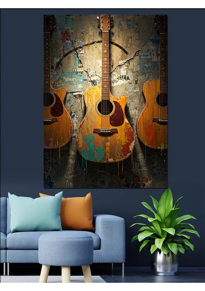 Gitar Müzik Enstrümanı Sanatı Dekoratif Kanvas - Mdf Ahşap Tablo