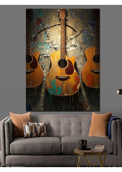 Gitar Müzik Enstrümanı Sanatı Dekoratif Kanvas - Mdf Ahşap Tablo modelleri