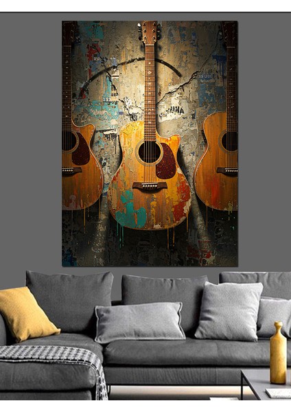 Gitar Müzik Enstrümanı Sanatı Dekoratif Kanvas - Mdf Ahşap Tablo fırsatları