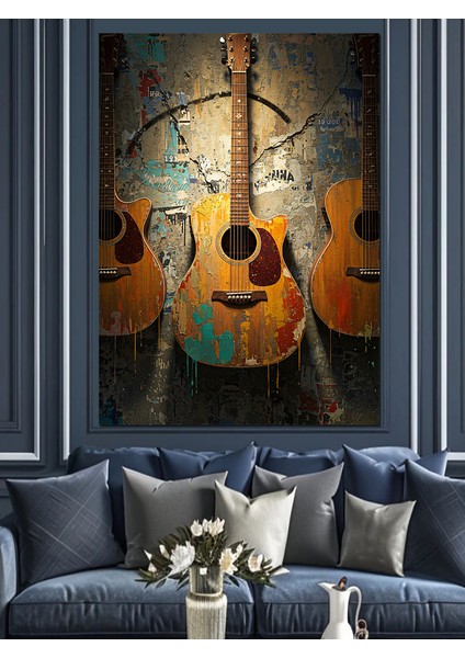 Gitar Müzik Enstrümanı Sanatı Dekoratif Kanvas - Mdf Ahşap Tablo indirimleri
