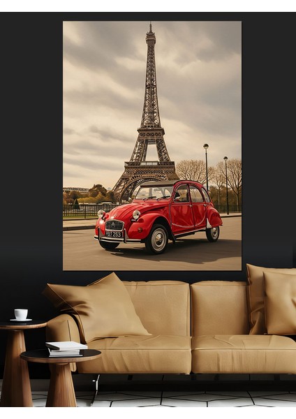 Kırmızı Araba Eyfel Kulesi Dekoratif Kanvas - Mdf Ahşap Tablo indirimleri
