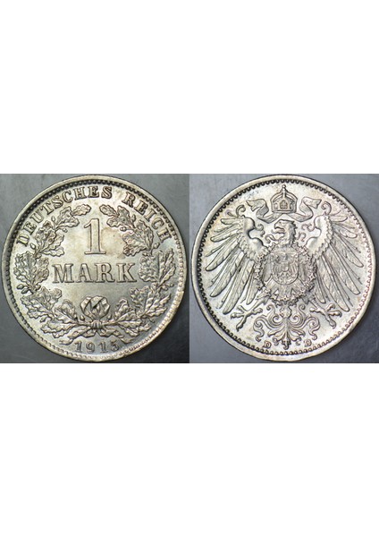 Almanya Gümüş 1 Mark 1915 D. Kayzer Iı. Wilhelm Dönemi. 5,60 gr Çil(-)