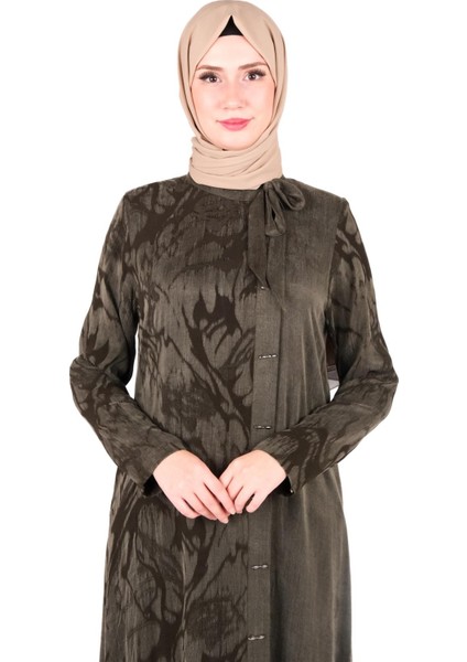 Kendinden Desenli Yakası Kurdele Detaylı Haki Elbise 9412 fırsatları