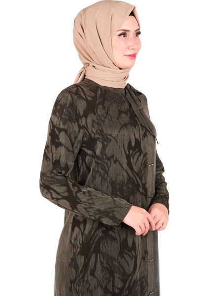 Kendinden Desenli Yakası Kurdele Detaylı Haki Elbise 9412 indirimleri