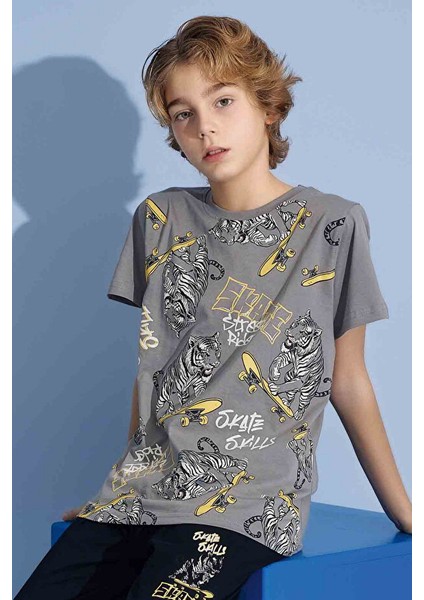 Erkek Çocuk Kaplan T-Shirt Uzun Alt Penye Süprem Bisiklet Yaka Orta Kalın Pijama TAKIMI-3973 modelleri