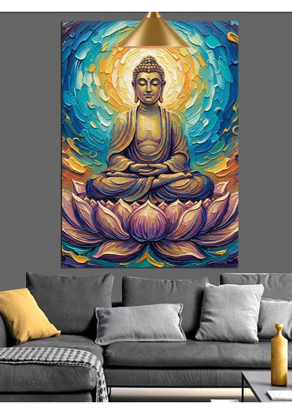 Budha Lotus Pozu Meditasyon Dekoratif Kanvas - Mdf Ahşap Tablo