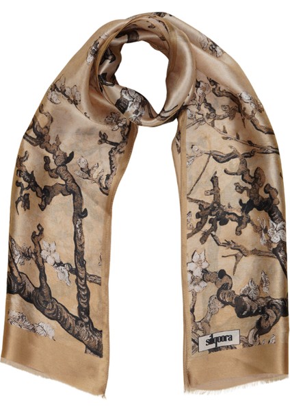 %100 Ipek Şal Fular (27X135 Cm)-Vincent Van Gogh (Badem Ağacı Beige)