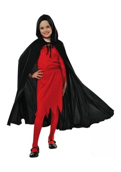 Kapşonlu Siyah Pelerin - Şapkalı Pelerin 90 cm