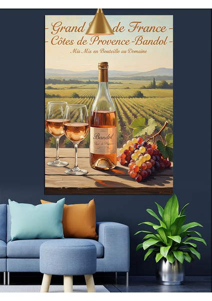 Beyaz Şarap Şişesi ve Üzüm Bağları Afiş Dekoratif Kanvas - Mdf Ahşap Tablo fiyatları