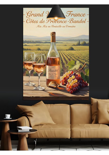 Beyaz Şarap Şişesi ve Üzüm Bağları Afiş Dekoratif Kanvas - Mdf Ahşap Tablo modelleri