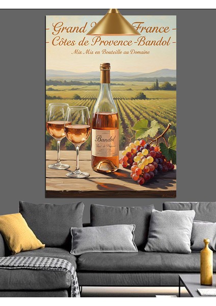 Beyaz Şarap Şişesi ve Üzüm Bağları Afiş Dekoratif Kanvas - Mdf Ahşap Tablo fırsatları