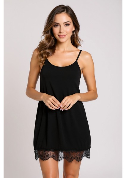 Kadın Siyah Ip Askılı Dantel Detaylı Gecelik – Modern ve Şık Tasarım fiyatları