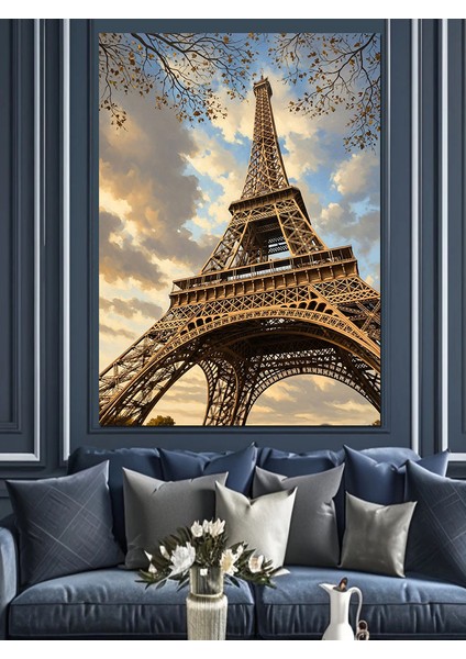 Eyfel Kulesi Şehir Manzarası Dekoratif Kanvas - Mdf Ahşap Tablo
