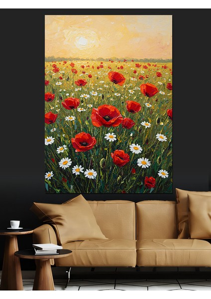 Kırmızı Gelincik Çiçeği Tarlası Dekoratif Kanvas - Mdf Ahşap Tablo