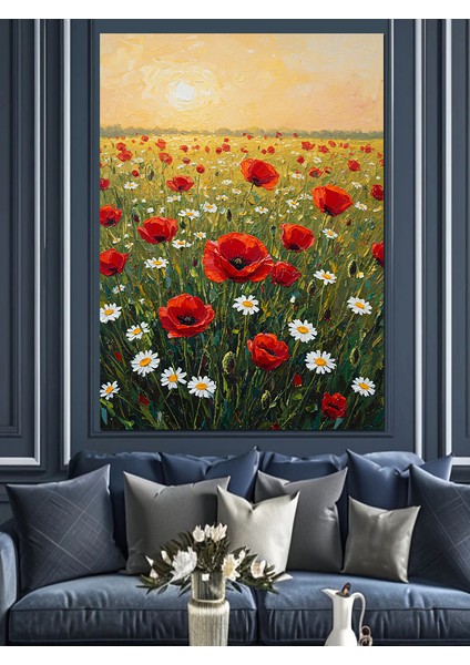 Kırmızı Gelincik Çiçeği Tarlası Dekoratif Kanvas - Mdf Ahşap Tablo fırsatları