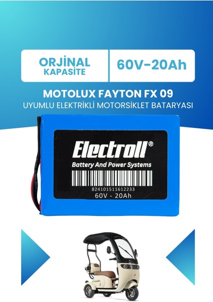 Motolux Fayton Fx 09 Uyumlu Batarya Lifepo4 60V 20AH Elektrikli Motorsiklet Bataryası